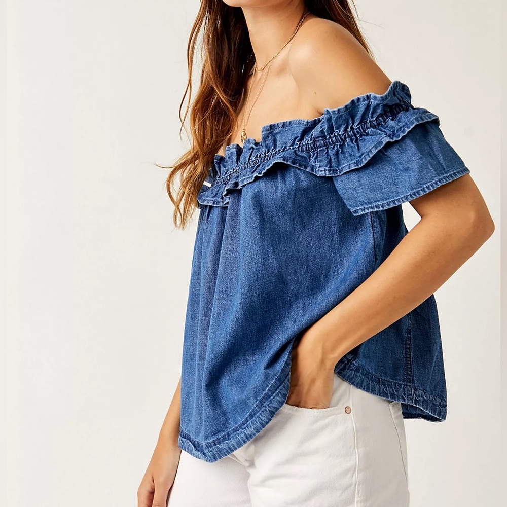 Free People Maxine Women's Off-Shoulder Denim Top